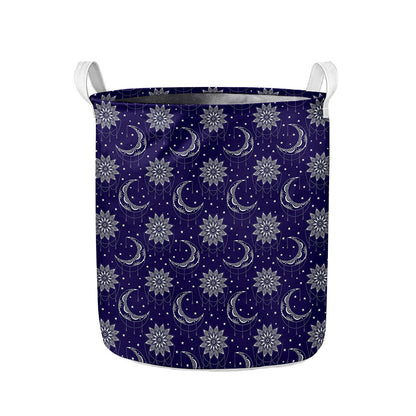 Boho Sun And Moon Pattern Print Collapsible Laundry Basket