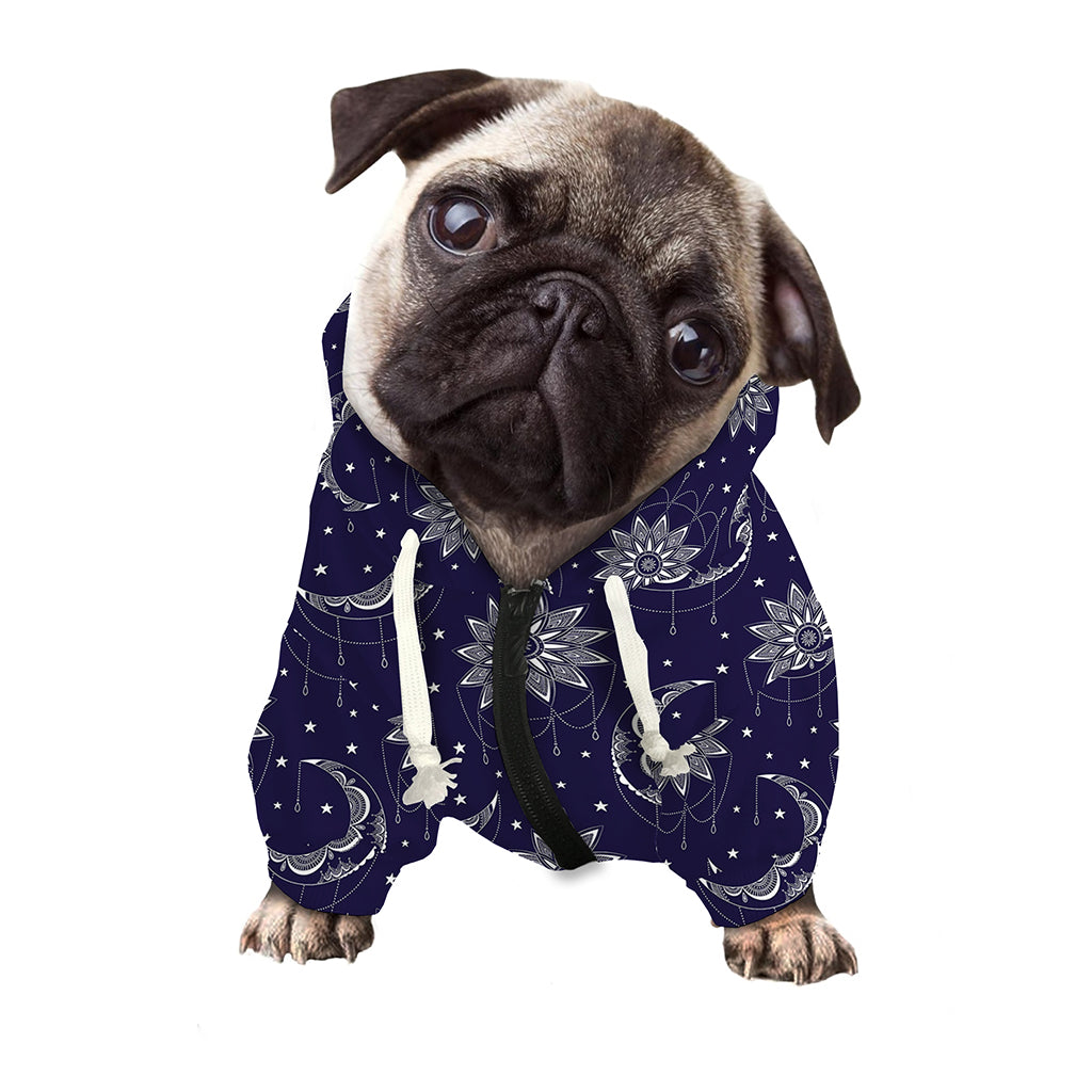 Boho Sun And Moon Pattern Print Dog Zip Up Hoodie