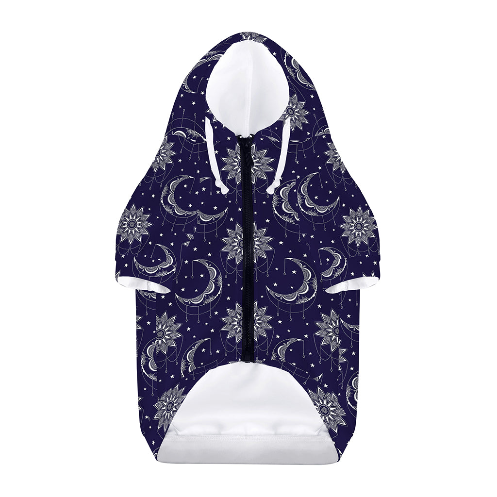Boho Sun And Moon Pattern Print Dog Zip Up Hoodie