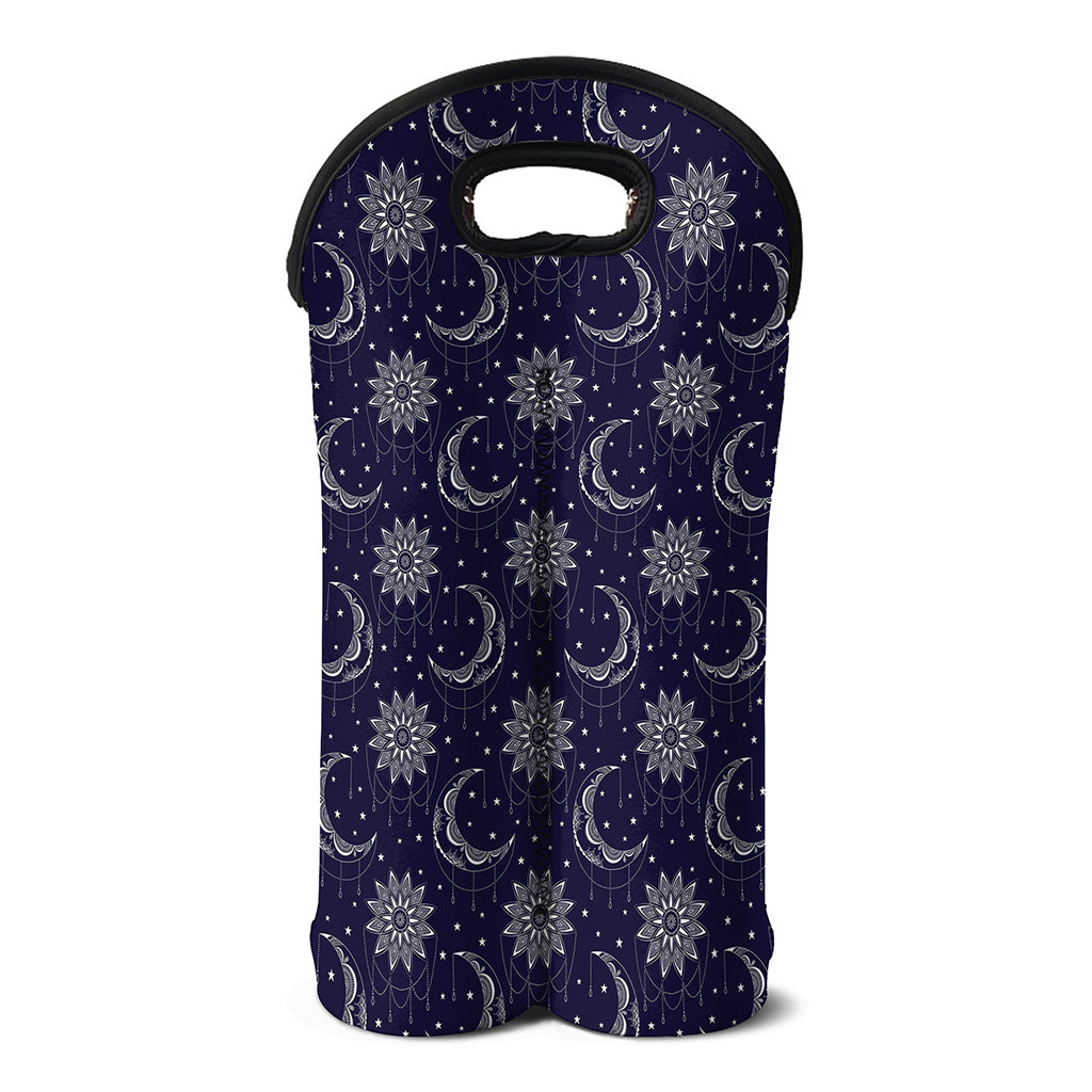 Boho Sun And Moon Pattern Print Double Neoprene Wine Tote