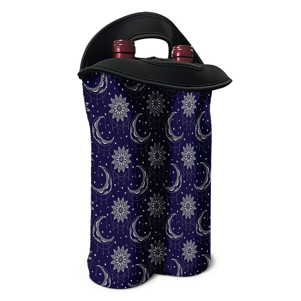 Boho Sun And Moon Pattern Print Double Neoprene Wine Tote