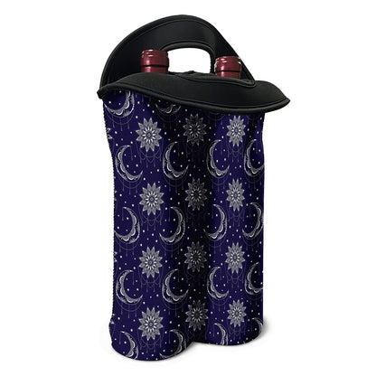 Boho Sun And Moon Pattern Print Double Neoprene Wine Tote