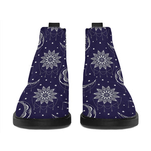 Boho Sun And Moon Pattern Print Flat Ankle Boots