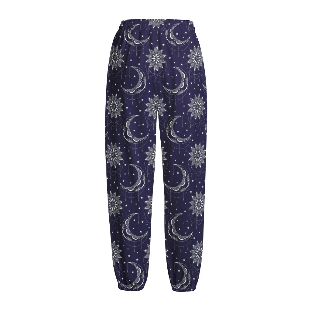 Boho Sun And Moon Pattern Print Fleece Lined Knit Pants