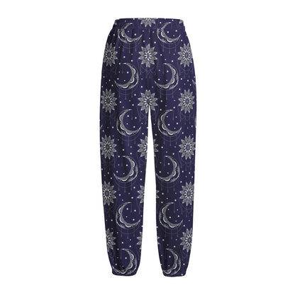Boho Sun And Moon Pattern Print Fleece Lined Knit Pants