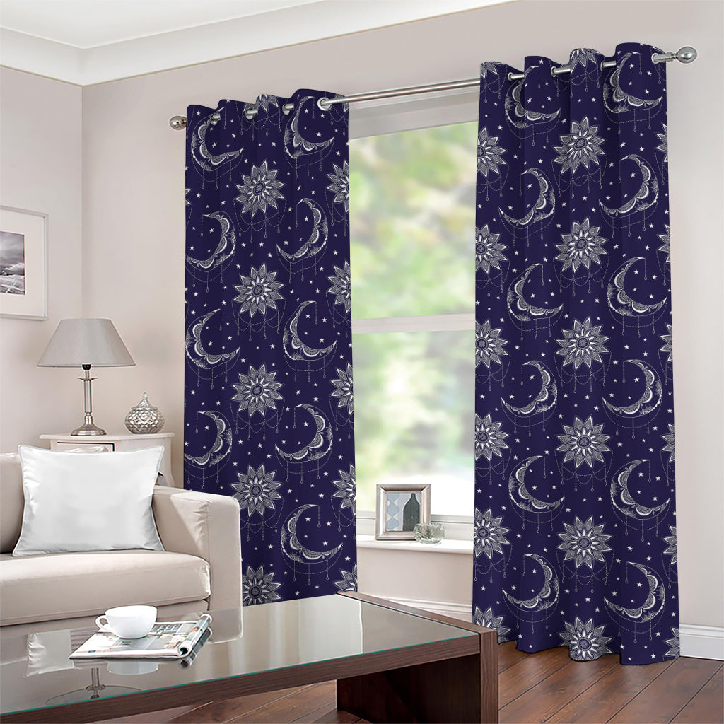 Boho Sun And Moon Pattern Print Grommet Curtains