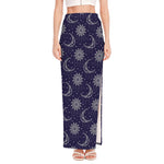 Boho Sun And Moon Pattern Print High Slit Maxi Skirt
