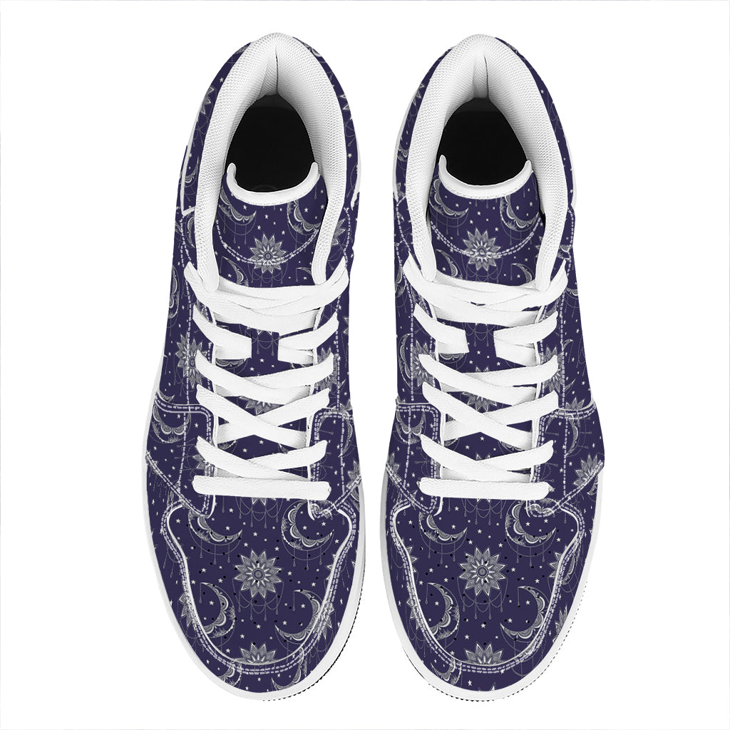 Boho Sun And Moon Pattern Print High Top Leather Sneakers