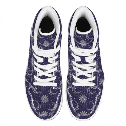 Boho Sun And Moon Pattern Print High Top Leather Sneakers