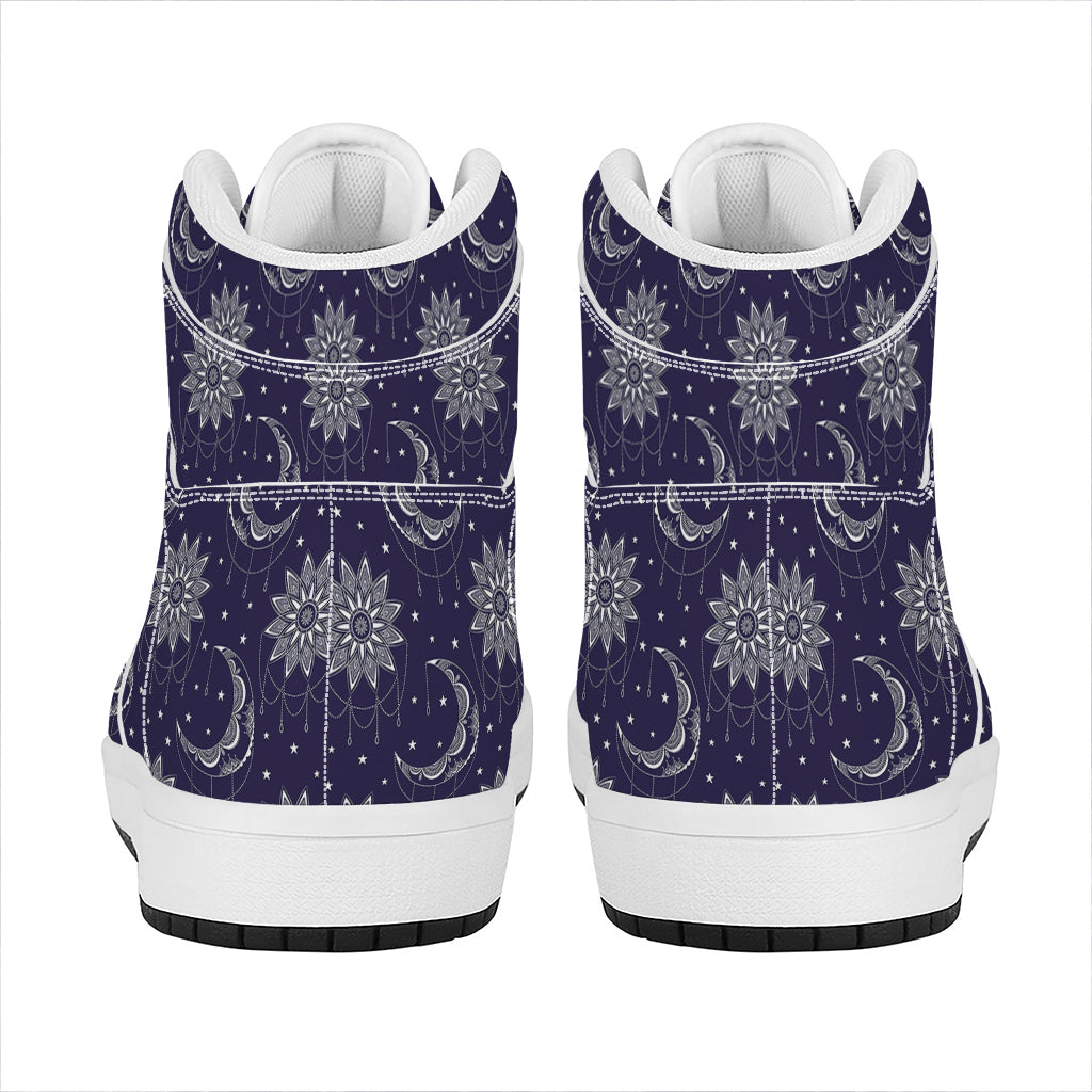Boho Sun And Moon Pattern Print High Top Leather Sneakers