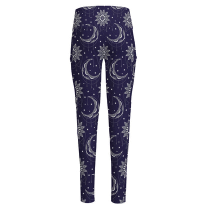 Boho Sun And Moon Pattern Print High-Waisted Pocket Leggings