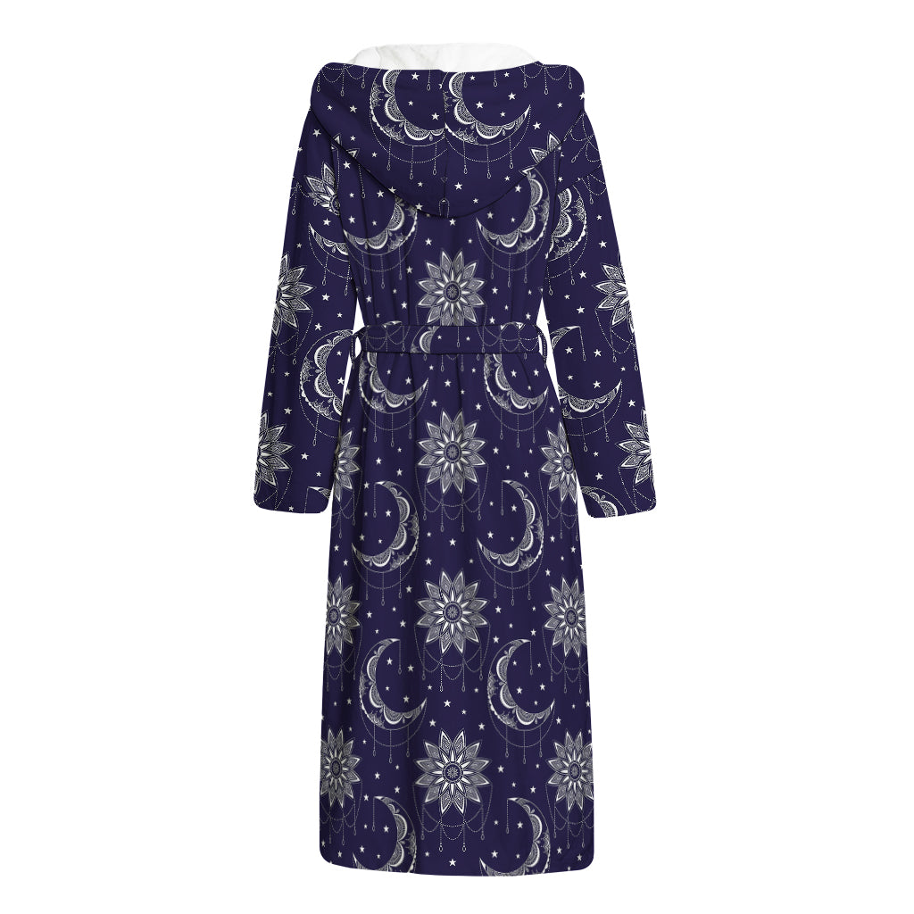 Boho Sun And Moon Pattern Print Hooded Bathrobe