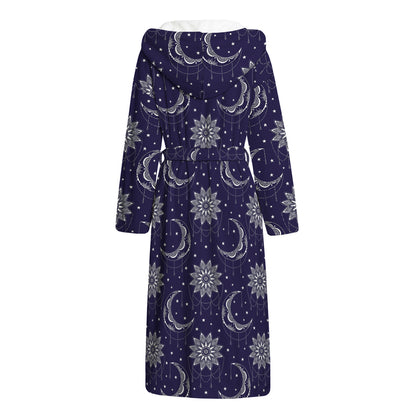 Boho Sun And Moon Pattern Print Hooded Bathrobe