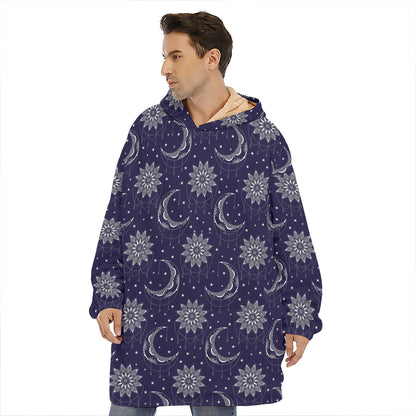 Boho Sun And Moon Pattern Print Hoodie Blanket