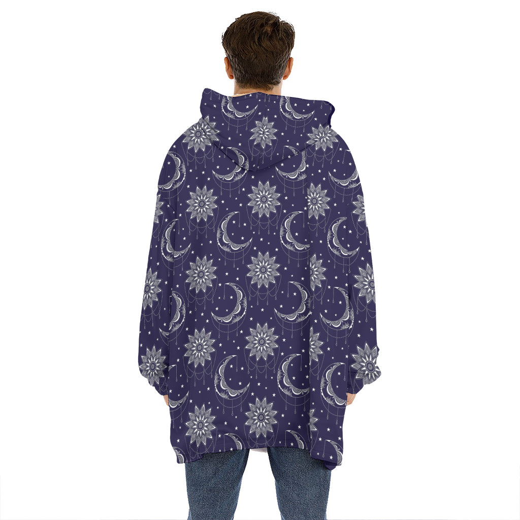 Boho Sun And Moon Pattern Print Hoodie Blanket
