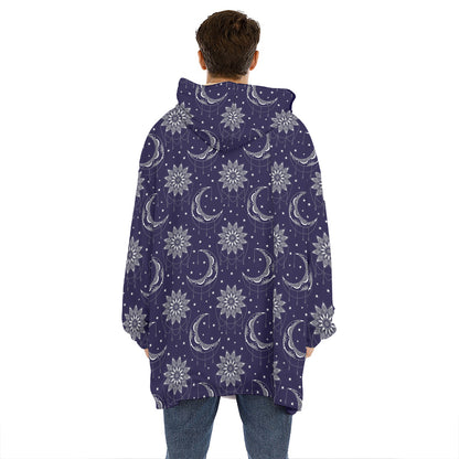 Boho Sun And Moon Pattern Print Hoodie Blanket