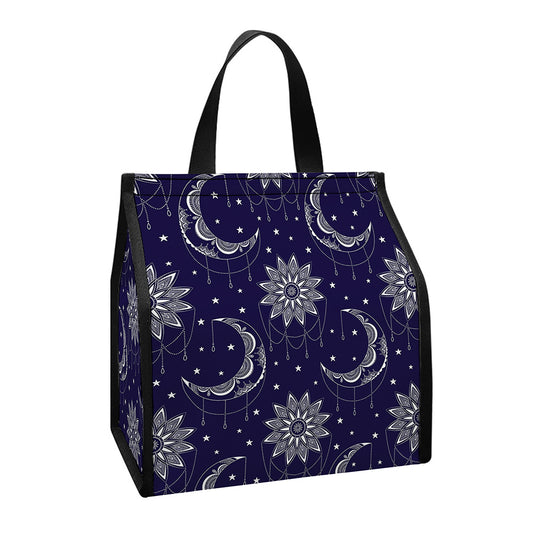 Boho Sun And Moon Pattern Print Insulated Lunch Tote