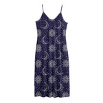 Boho Sun And Moon Pattern Print Jersey Midi Cami Dress