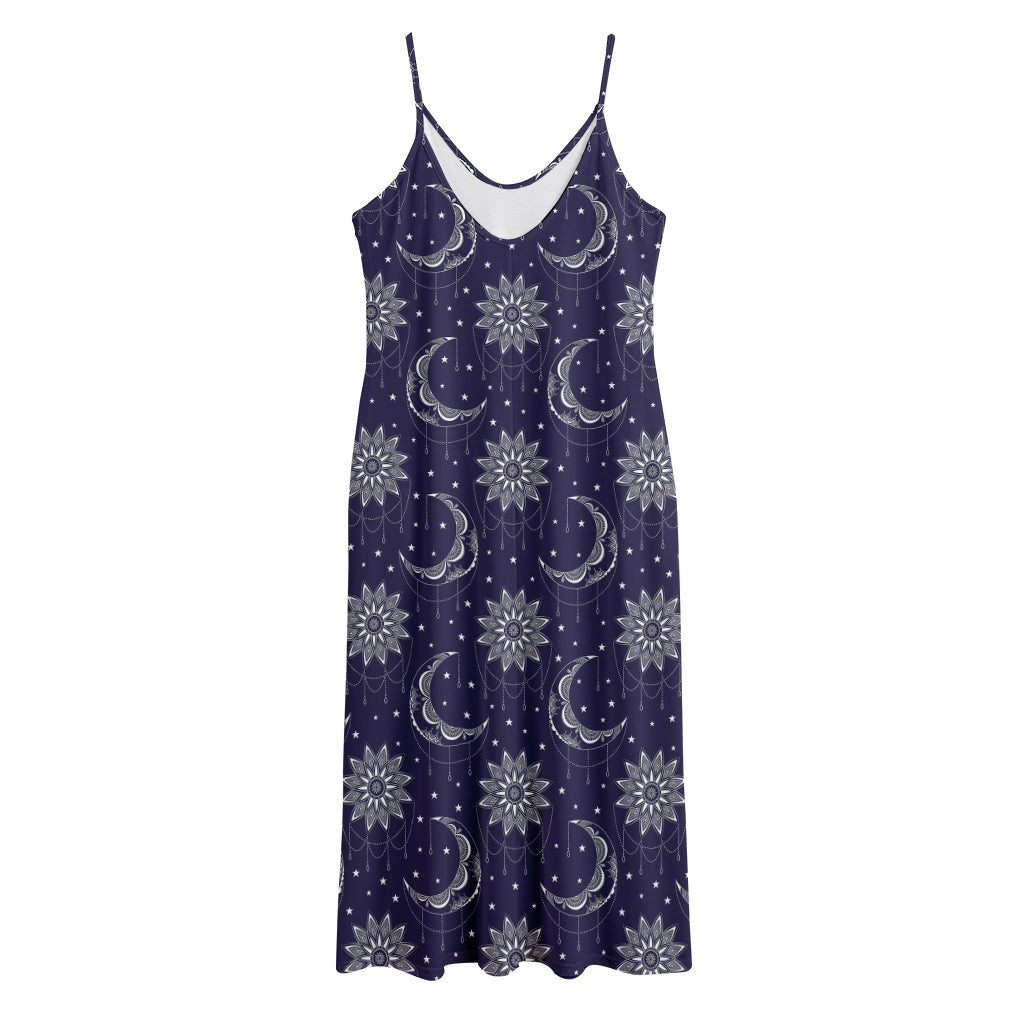 Boho Sun And Moon Pattern Print Jersey Midi Cami Dress