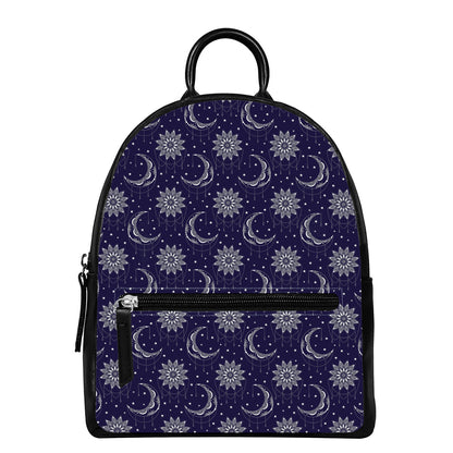 Boho Sun And Moon Pattern Print Leather Backpack