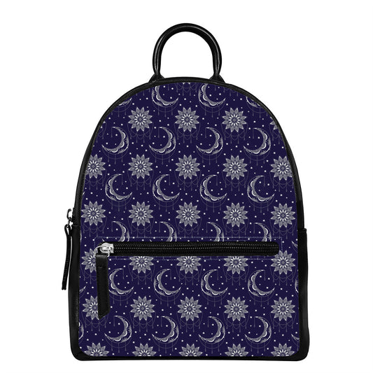 Boho Sun And Moon Pattern Print Leather Backpack