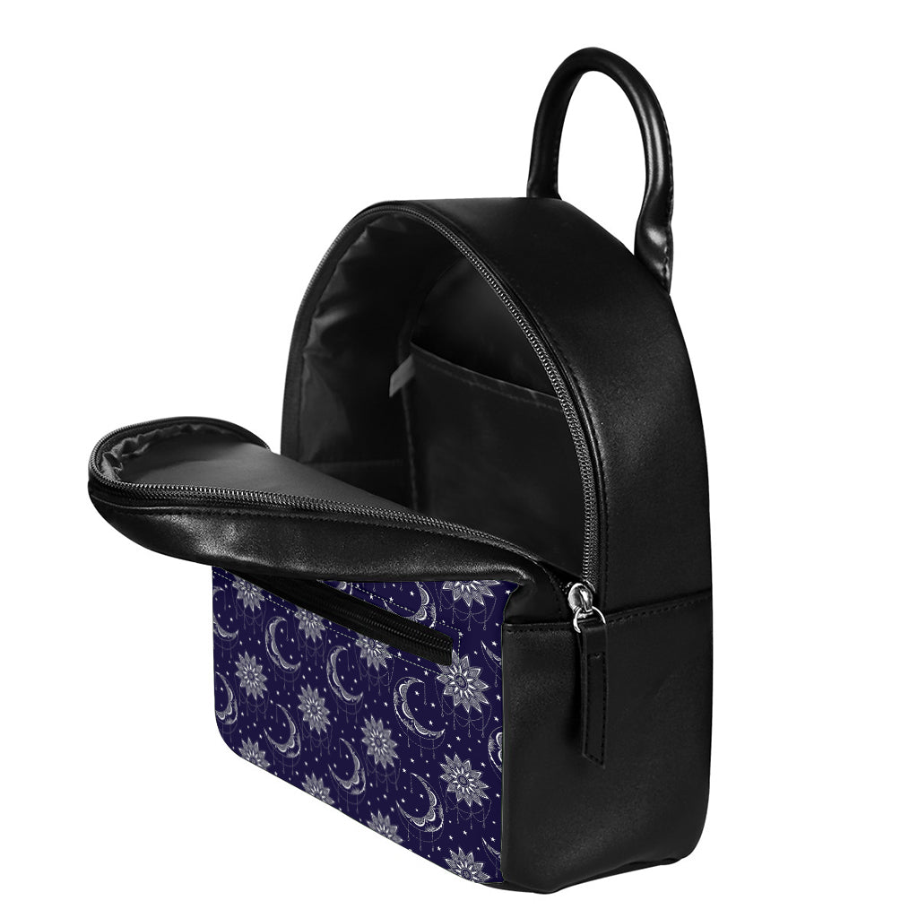 Boho Sun And Moon Pattern Print Leather Backpack