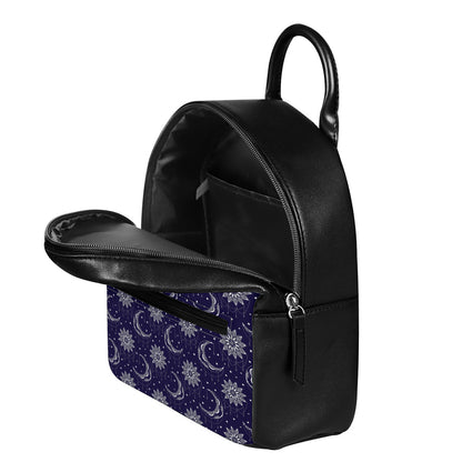 Boho Sun And Moon Pattern Print Leather Backpack