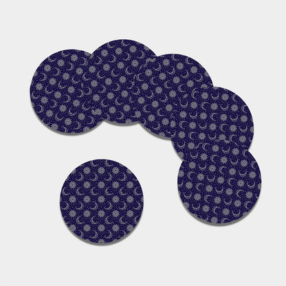 Boho Sun And Moon Pattern Print Leather Coaster Set