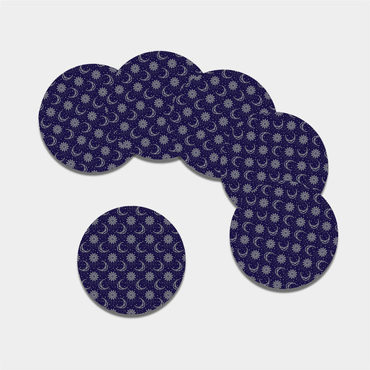 Boho Sun And Moon Pattern Print Leather Coaster Set