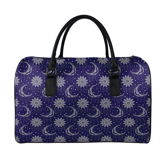 Boho Sun And Moon Pattern Print Leather Duffle Bag