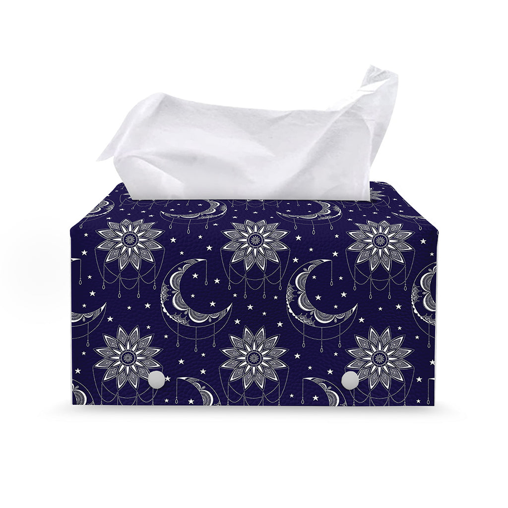 Boho Sun And Moon Pattern Print Leather Tissue Box Cover