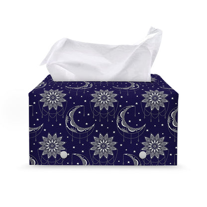 Boho Sun And Moon Pattern Print Leather Tissue Box Cover