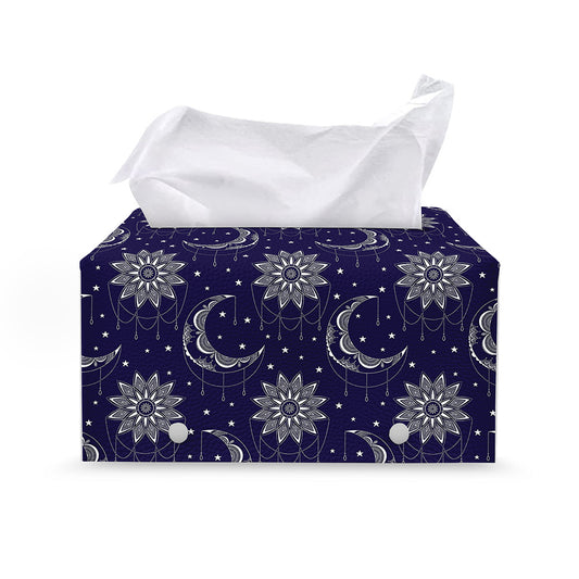 Boho Sun And Moon Pattern Print Leather Tissue Box Cover