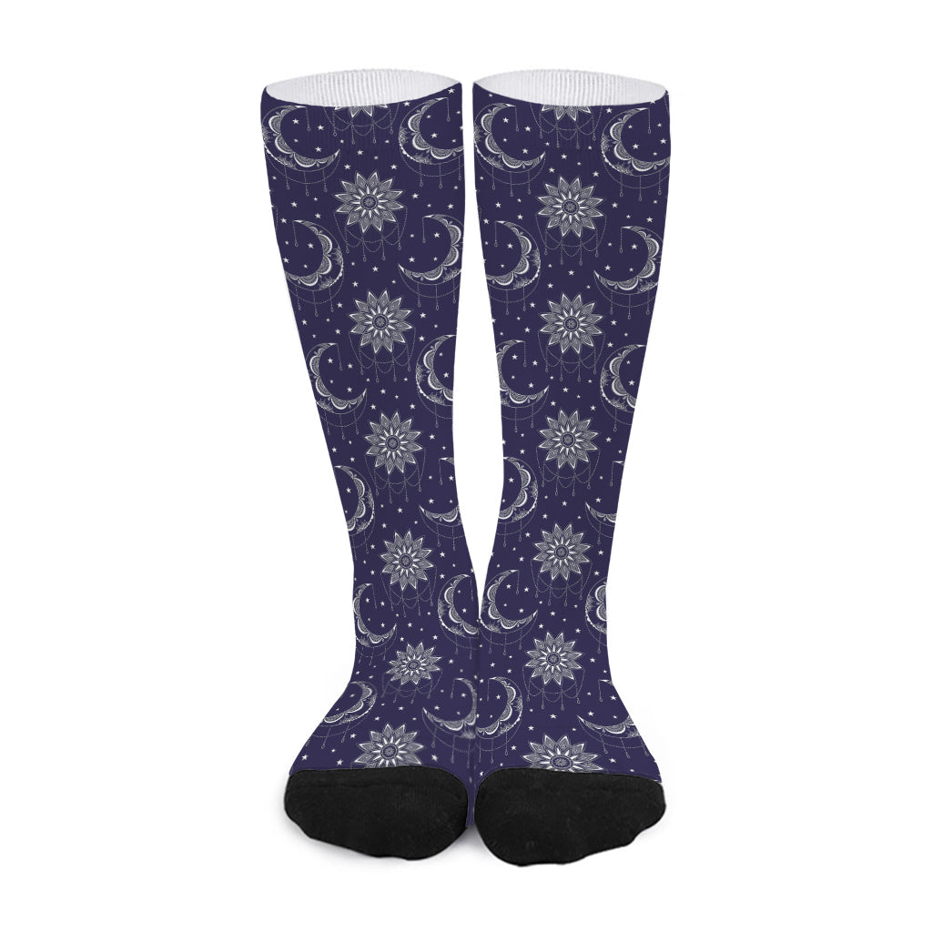 Boho Sun And Moon Pattern Print Long Socks