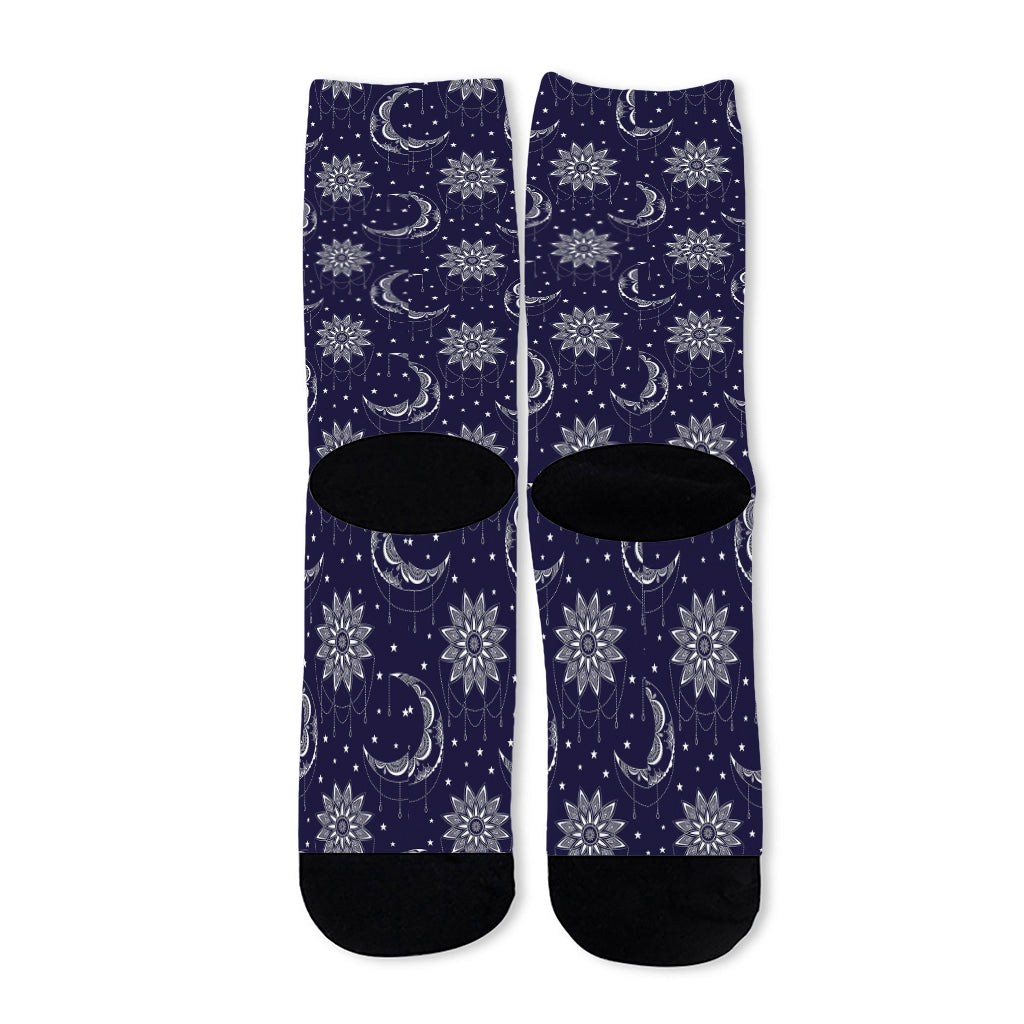 Boho Sun And Moon Pattern Print Long Socks