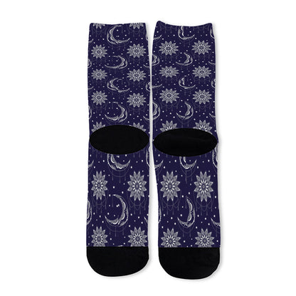 Boho Sun And Moon Pattern Print Long Socks