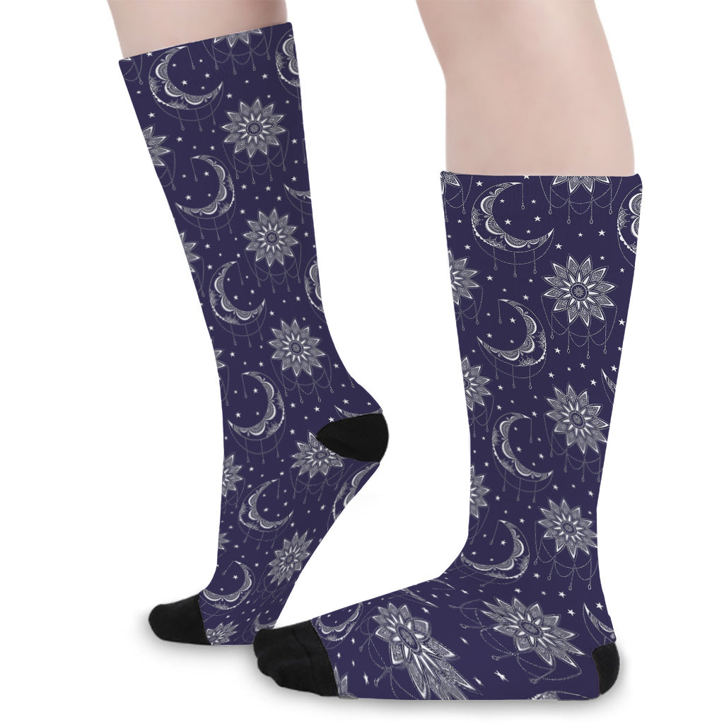 Boho Sun And Moon Pattern Print Long Socks