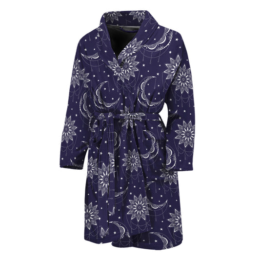 Boho Sun And Moon Pattern Print Men's Bathrobe