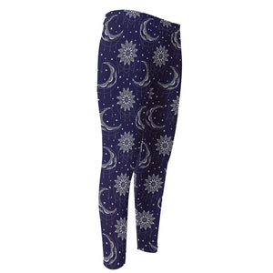 Boho Sun And Moon Pattern Print Men's Compression Pants