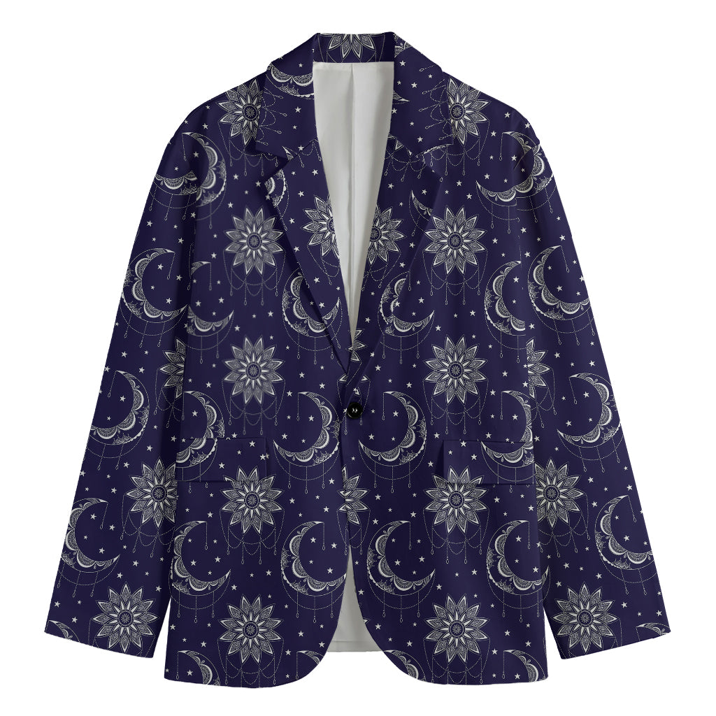 Boho Sun And Moon Pattern Print Men's Cotton Blazer