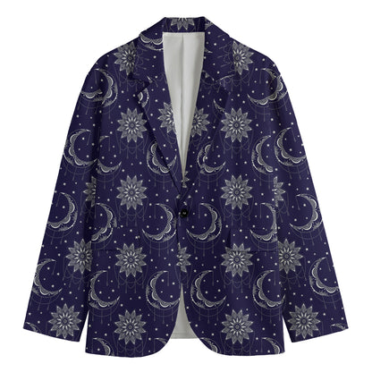 Boho Sun And Moon Pattern Print Men's Cotton Blazer
