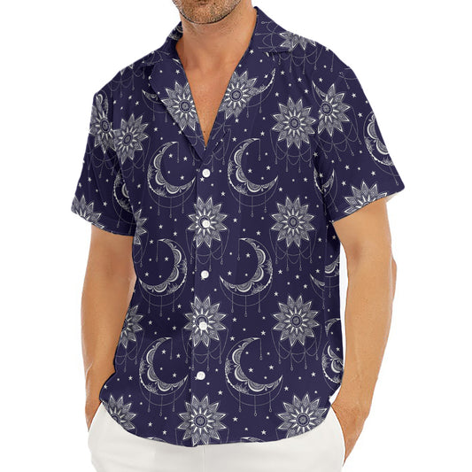 Boho Sun And Moon Pattern Print Men's Deep V-Neck Shirt