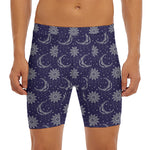 Boho Sun And Moon Pattern Print Men's Long Boxer Briefs