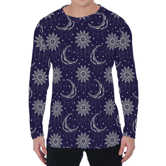 Boho Sun And Moon Pattern Print Men's Long Sleeve T-Shirt