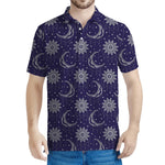 Boho Sun And Moon Pattern Print Men's Polo Shirt