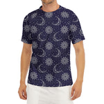 Boho Sun And Moon Pattern Print Men's Short Sleeve Rash Guard