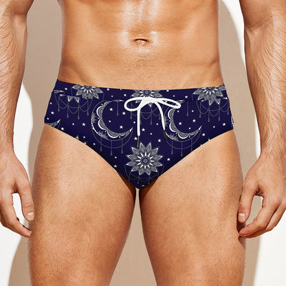 Boho Sun And Moon Pattern Print Men's Swim Briefs
