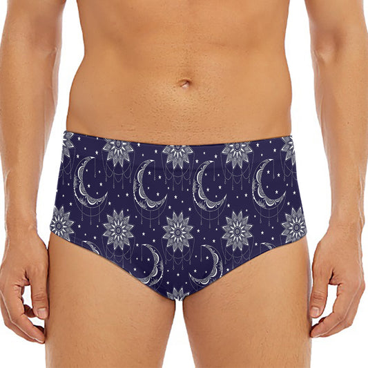 Boho Sun And Moon Pattern Print Men's Triangle Swim Briefs