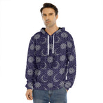 Boho Sun And Moon Pattern Print Men's Velvet Pullover Hoodie