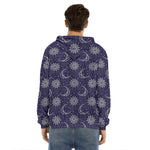 Boho Sun And Moon Pattern Print Men's Velvet Pullover Hoodie